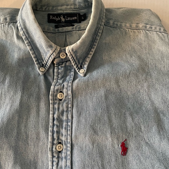 Ralph Lauren Other - Ralph Lauren Denim Blue Men's Button Down Shirt Casual Size Large Red Logo